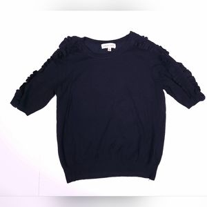 Philosophy Dark Navy Blue Knt Sweater Top Ruffed Sleeve Viscose Womens Large